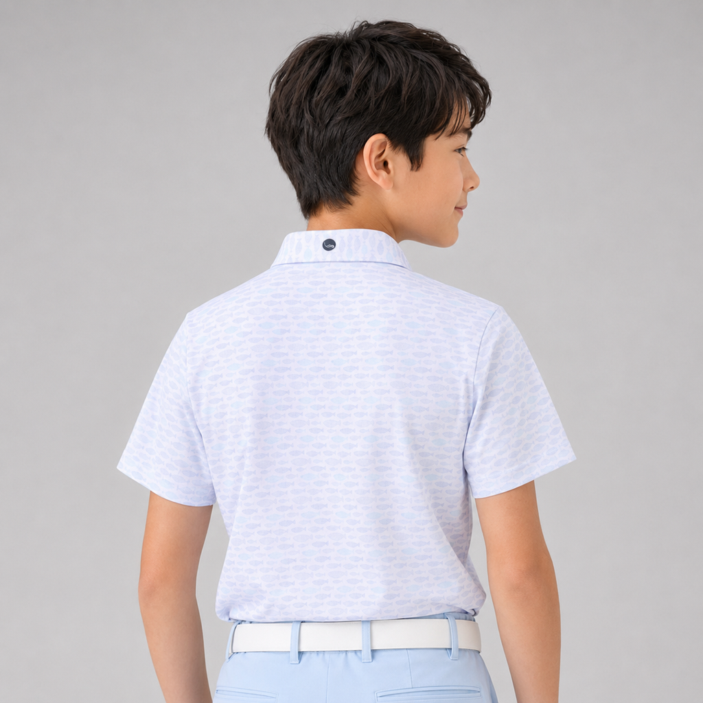 EAGEGOF Parent-Child Matching Golf Polo Shirts | Fish Print, Quick Dry, 4-Way Stretch