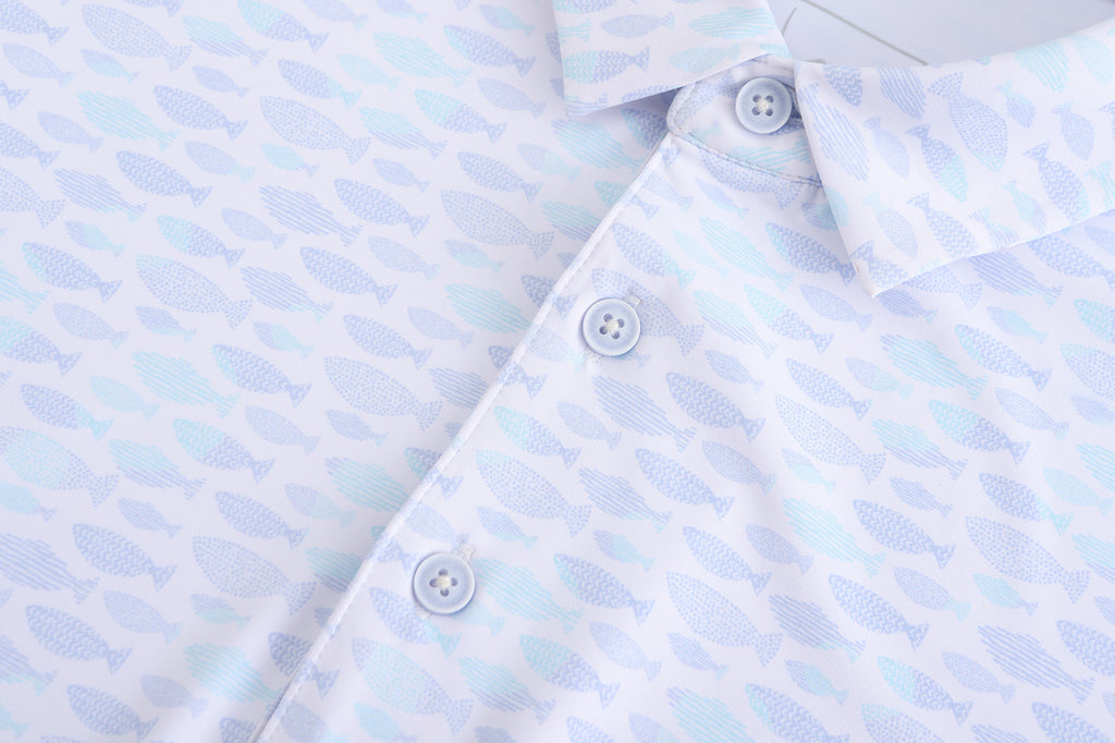 EAGEGOF Parent-Child Matching Golf Polo Shirts | Fish Print, Quick Dry, 4-Way Stretch