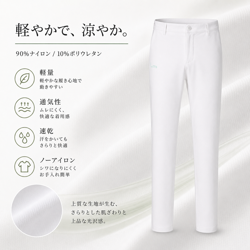 メンズ 白 ゴルフパンツ｜透けにくい4WAYストレッチ・速乾｜EAGEGOF