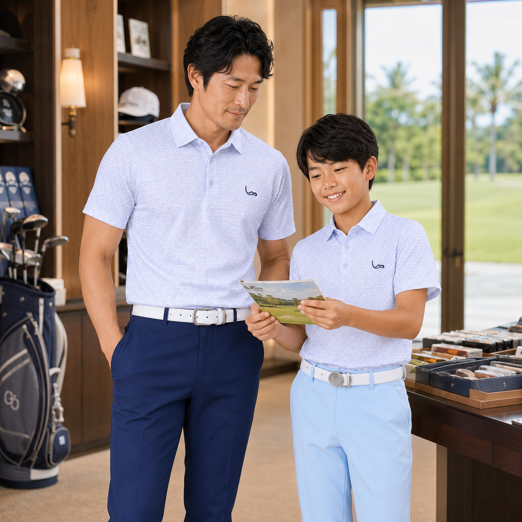 EAGEGOF Parent-Child Matching Golf Polo Shirts | Fish Print, Quick Dry, 4-Way Stretch